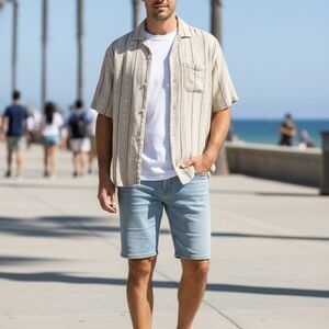Arizona Jean Co. Short-Sleeve Shirt – Camp Style with Textured Vertical Stripes